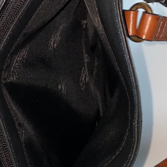 FOSSIL Two-Tone Crossbody Handbag Black Brown Pebble Leather EUC - Picture 9 of 9